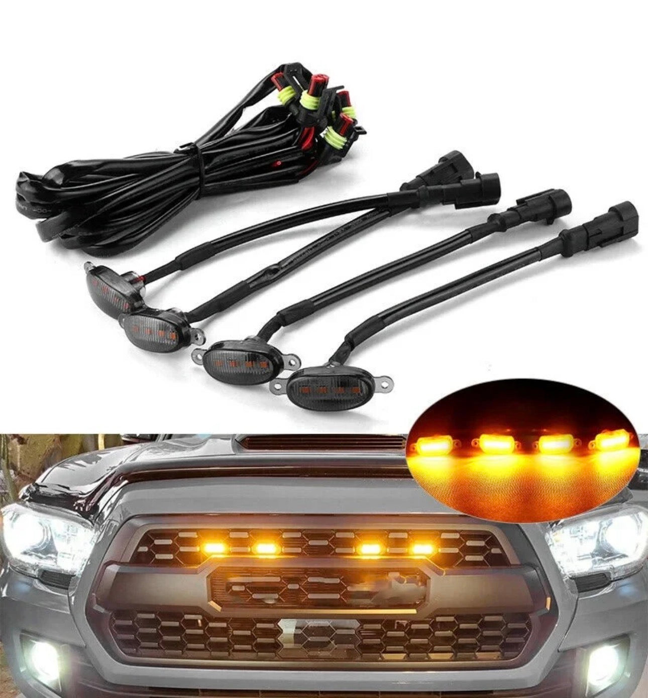 4 Pcs Universal Amber Color Grill Lights