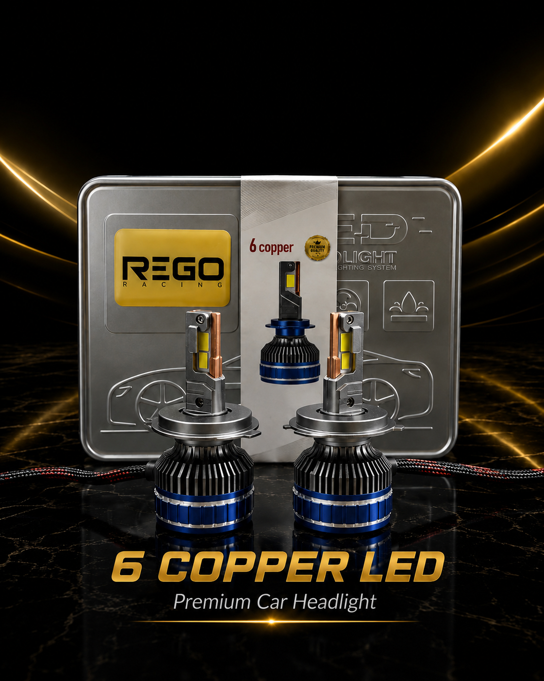H4 6 Copper LED Headlight – High & Low beam